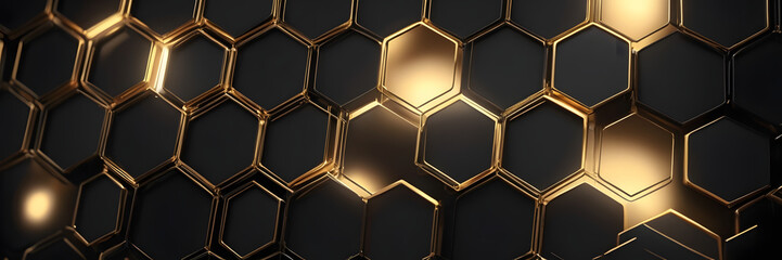 Poster - golden hexagon abstract: luxurious and modern, this image showcases a captivating pattern of black a