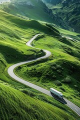 Canvas Print - Truck driving on road outdoors vehicle grass.