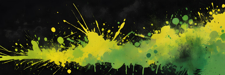Poster - Abstract Splashes of Yellow and Green: A vibrant, dynamic abstract art print featuring bold splashes of yellow and green paint against a black background.