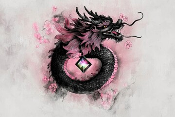 Poster - Pink Dragon Tattoo with Diamond