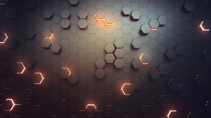 Poster - hexagon grid: a futuristic, abstract background with a mesmerizing array of glowing hexagons in a ca