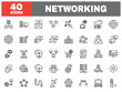 © moreicon - Set of 40 line icons networking. Outline icon collection. Editable stroke. Vector illustration.