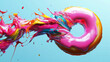 © Helen - Colorful abstract donut with splashing paint on a light blue background. Vibrant and creative food art concept for design and print.