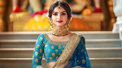 Poster - young indian woman wearing traditional lehanga