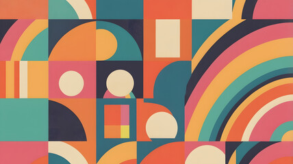 Poster - Retro Geometric Abstract: A vibrant and eye-catching abstract pattern featuring geometric shapes, bold colors, and a retro aesthetic. Perfect for modern design projects, wallpapers, and more.