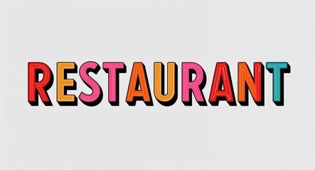 Wall Mural - restaurant word lettering in retro pop art style design on plain white background