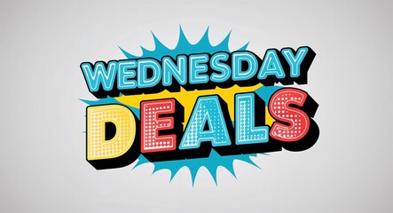 Fototapete - Wednesday deals word lettering in retro pop art style design on plain white background