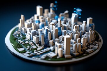 Poster - 3D-rendered futuristic city using tomorrowâ€™s innovations, where fully modeled buildings, autonomous vehicles, and AI infrastructure create a dynamic digital environment