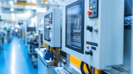 Poster - a close-up view of industrial control panels in a high-tech manufacturing facility showcasing automa