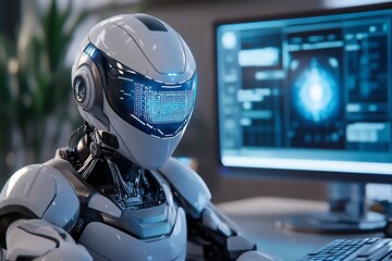 Poster - 3D-rendered lab where scientists develop tomorrowâ€™s innovations, with fully animated AI assistants, holographic displays, and robotic tools creating a futuristic workspace