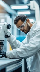  - scientist working with robotic technology in a research lab during the daytime to develop innovative