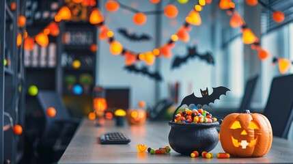 Wall Mural - Halloween Decorations in Office Cubicle