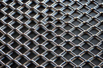 Poster - Intricate metallic grid pattern close-up with reflective surface and texture