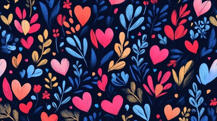 Wall Mural - Valentine vibe pattern graphic in 4K. Love and compassion. Heart and flowers.