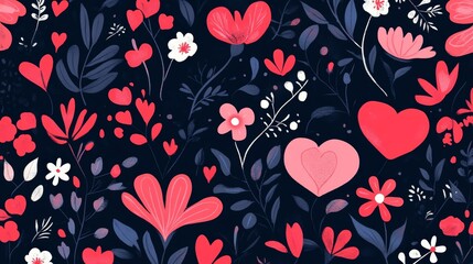 Wall Mural - Valentine vibe pattern graphic in 4K. Love and compassion. Heart and flowers.