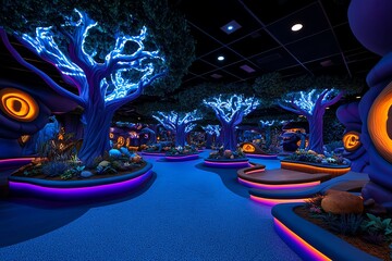 Poster - A fantasy jungle habitat with mythical animals, where the trees glow with otherworldly light, and enchanted creatures roam