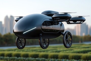 Poster - A futuristic agriculture center using tomorrowâ€™s innovations, where AI drones, smart greenhouses, and advanced irrigation systems shape the future of farming