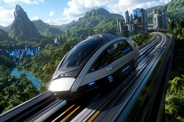 Poster - A futuristic city with nature reserves and habitats, where advanced technology helps preserve forests, rivers, and wildlife in a harmonious ecosystem