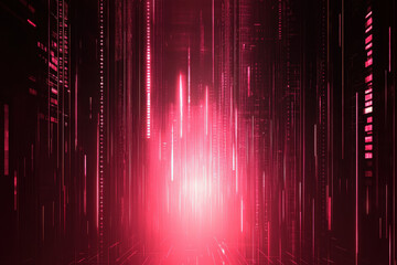 Poster - A mesmerizing display of glowing pink vertical lines creating an ethereal digital space filled with vibrant energy and movement. Generative AI