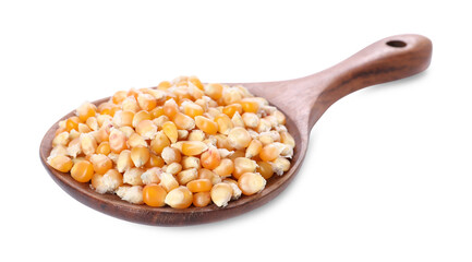 Sticker - Fresh corn kernels in wooden spoon isolated on white