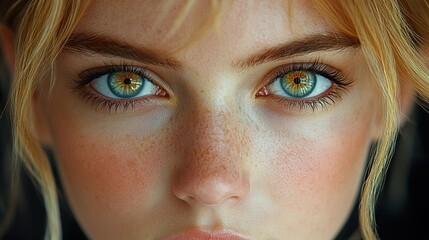 Poster - Close Up Portrait of a Woman with Green Eyes and Freckles