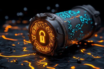 Aufkleber - A glowing magical lock protecting encrypted scrolls, symbolizing secure, anonymous communication in a fantasy world