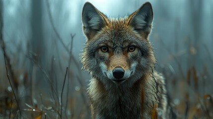 Wall Mural - Wolf Portrait in the Foggy Forest