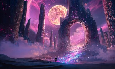 Wall Mural - a surreal landscape with a glowing moon