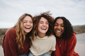 Wall Mural - Laughing outdoors adult women.