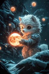 Canvas Print - Cute Fantasy Wolf with a Glowing Orb