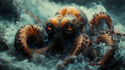 Canvas Print - Close-up of a Giant Octopus in the Depths of the Ocean