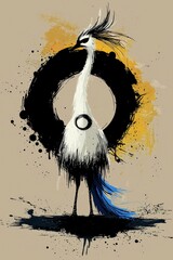 Poster - Abstract Bird with Black Circle and Splashes