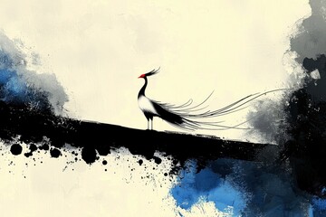 Wall Mural - Black and White Bird on a Cloudy Day