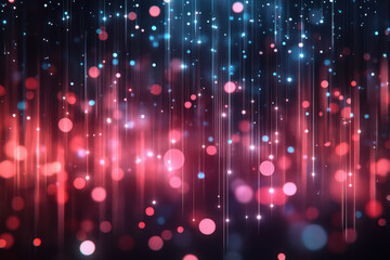Poster - A vibrant abstract display of shimmering lights in hues of blue, red, and pink, creating an enchanting backdrop at night. Generative AI