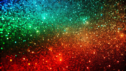 Sticker - A mesmerizing array of vibrant colors seamlessly transitions from green to red, with glittering spots of light shining everywhere. The scene has a dynamic, cosmic atmosphere. AI generated.