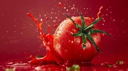 Aufkleber - A tomato is splattered with red paint, creating a messy and chaotic appearance