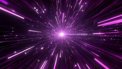 abstract purple 3d light speed background with glowing trails
