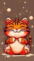 Poster - Adorable Cartoon Tiger with Closed Eyes and Smiling Mouth