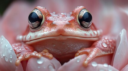 Sticker - Close-Up Portrait of a Red Frog with Dew Drops