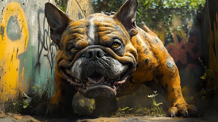 Poster - Close Up Portrait of a French Bulldog with Graffiti Background