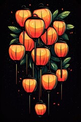 Wall Mural - Glowing Lanterns in the Night Sky