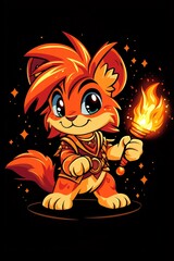 Canvas Print - Fiery Feline Warrior Holding Torch