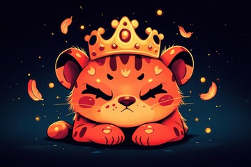 Sticker - Cute Cartoon Lion Cub Wearing a Golden Crown