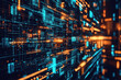 © Dinara - A vibrant digital landscape depicting glowing blue and orange data streams flowing through an abstract grid structure. Generative AI