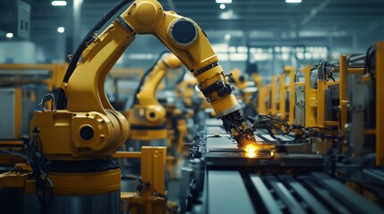 Poster - advanced robotic arm performing precision tasks in a modern manufacturing facility during daytime op