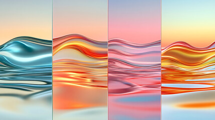  A set of abstract wave patterns with a reflective surface. 