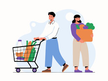Man and woman shopping for groceries illustration