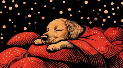 Sticker - Sleeping Puppy under a Starry Night