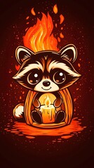 Poster - Cute Raccoon Holding a Candle with a Flame Behind Him