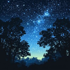 Wall Mural - Night Sky with Silhouetted Trees and Stars